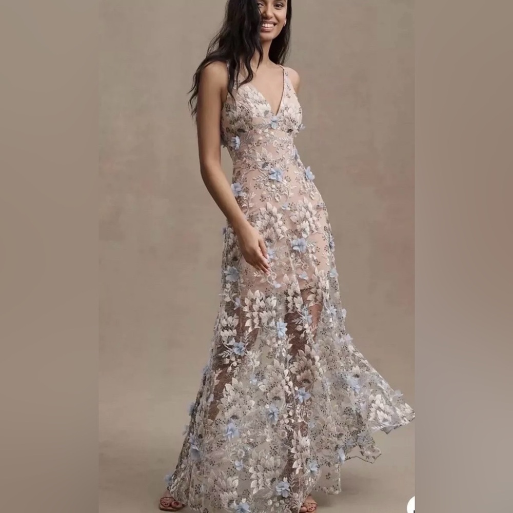 Dress The Population Sidney 3D Floral Embroidered Gown Dress knee length XS